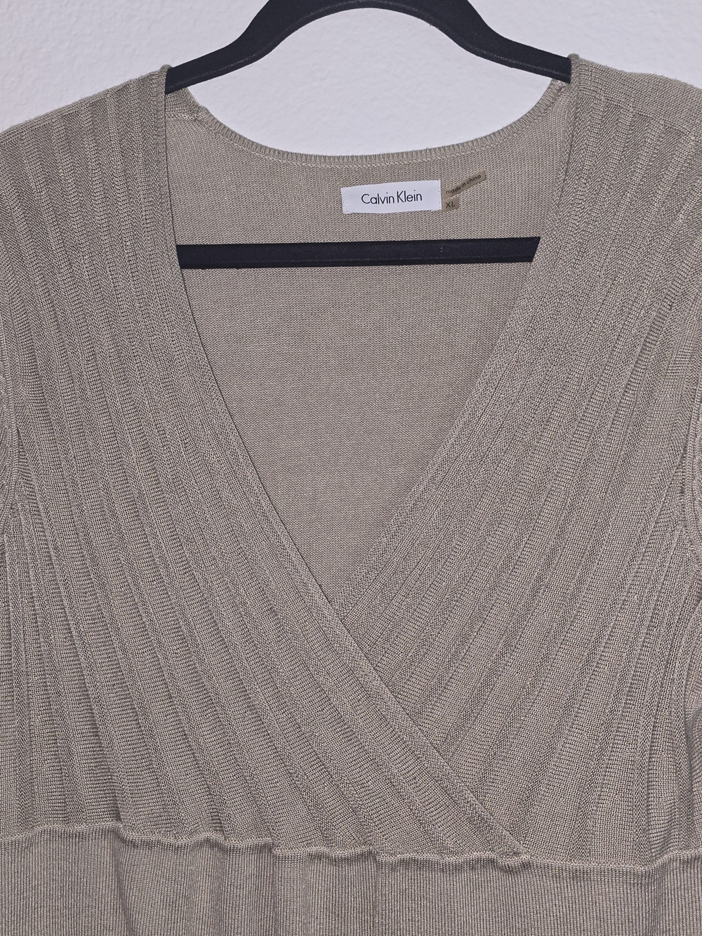 Calvin Klein Olive Ribbed Knit Wrap Dress - Picture 2 of 3